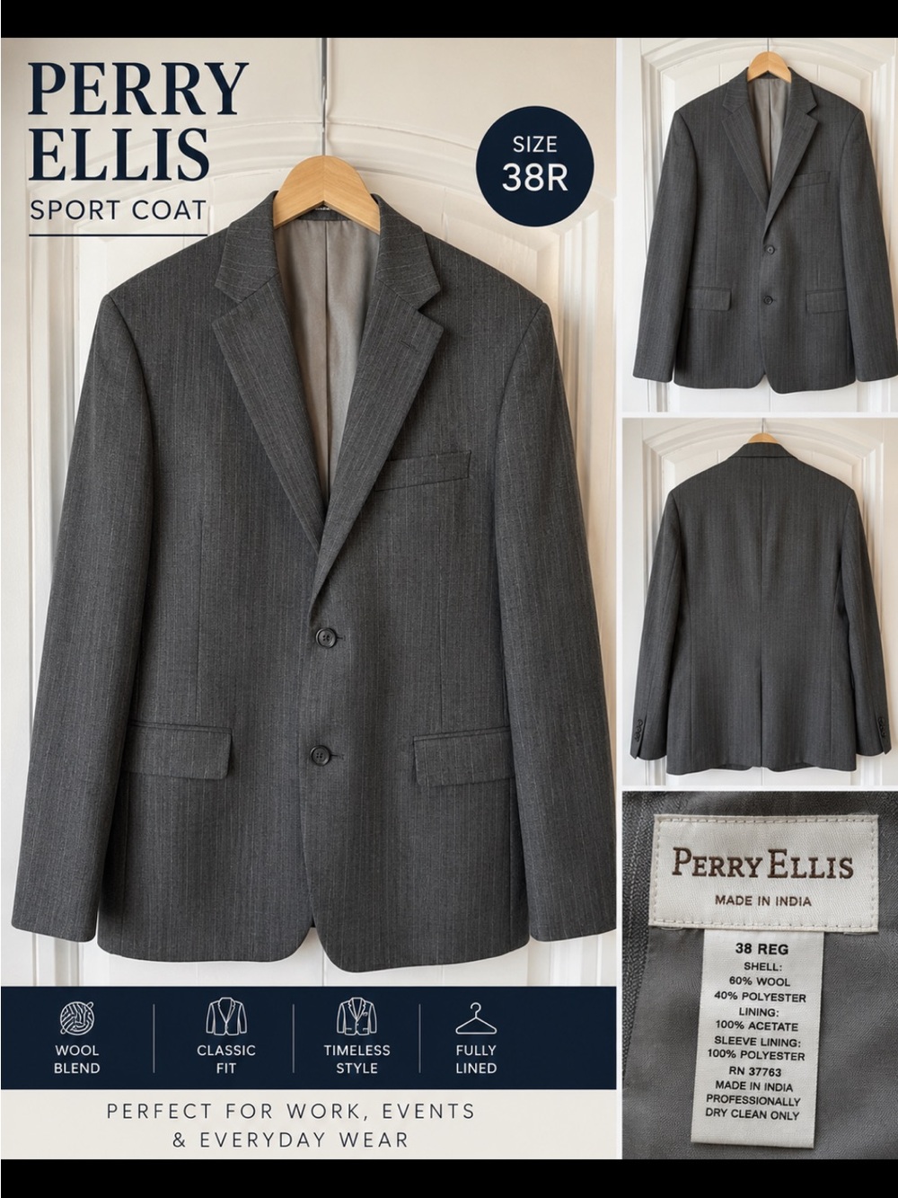Perry Ellis Men’s Gray Two-Button Sport Coat - Classic Fit